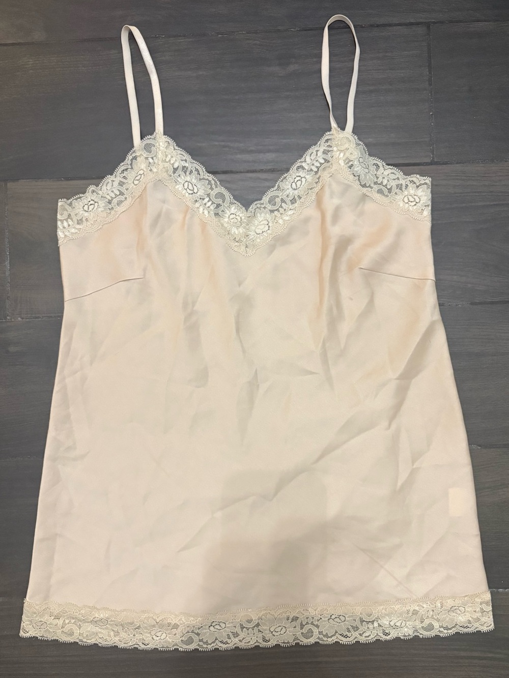 Small Amelie Folies Lace Trim Slip tank top in Beige